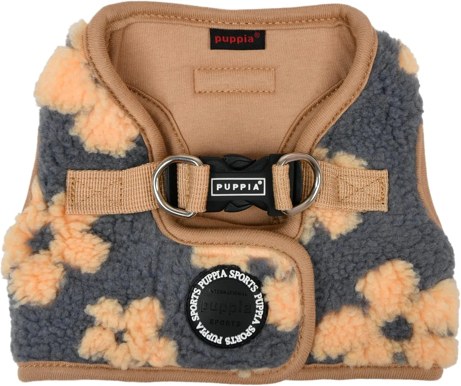 Puppia Ren Vest Dog Harness Step-in Warm Winter Flower Pattern for Small and Medium Dog, Beige, Small