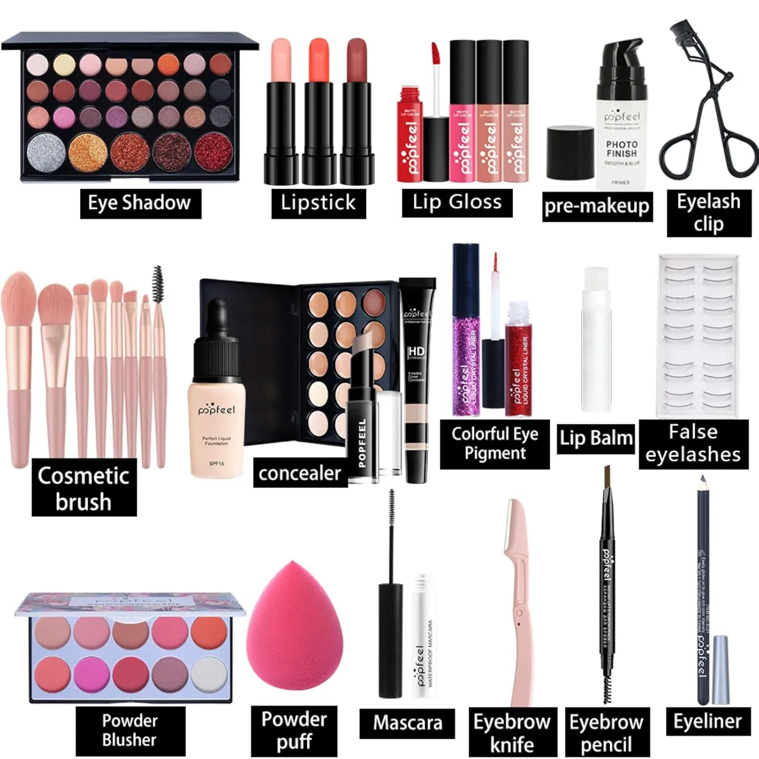 Pure Vie All-in-One Holiday Gift Surprise Makeup Set Essential Starter Bundle Include Eyeshadow Palette Lipstick Concealer Blush Mascara Eyeliner Face Powder Lipgloss Brush - Full Makeup Kit for Women