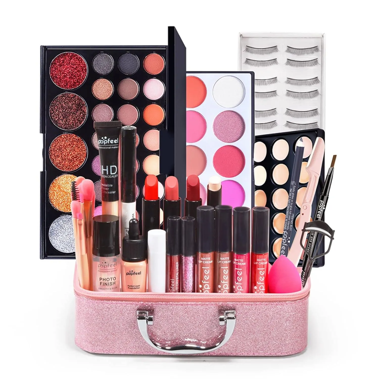 Pure Vie All-in-One Holiday Gift Surprise Makeup Set Essential Starter Bundle Include Eyeshadow Palette Lipstick Concealer Blush Mascara Eyeliner Face Powder Lipgloss Brush - Full Makeup Kit for Women