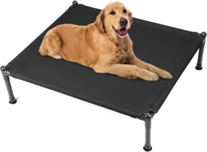 QWORK Heavy Duty Elevated Outdoor Dog Bed - Medium Dog Cot, Cooling Effect, Supports up to 150 lbs, Camping Dog Cot, Black