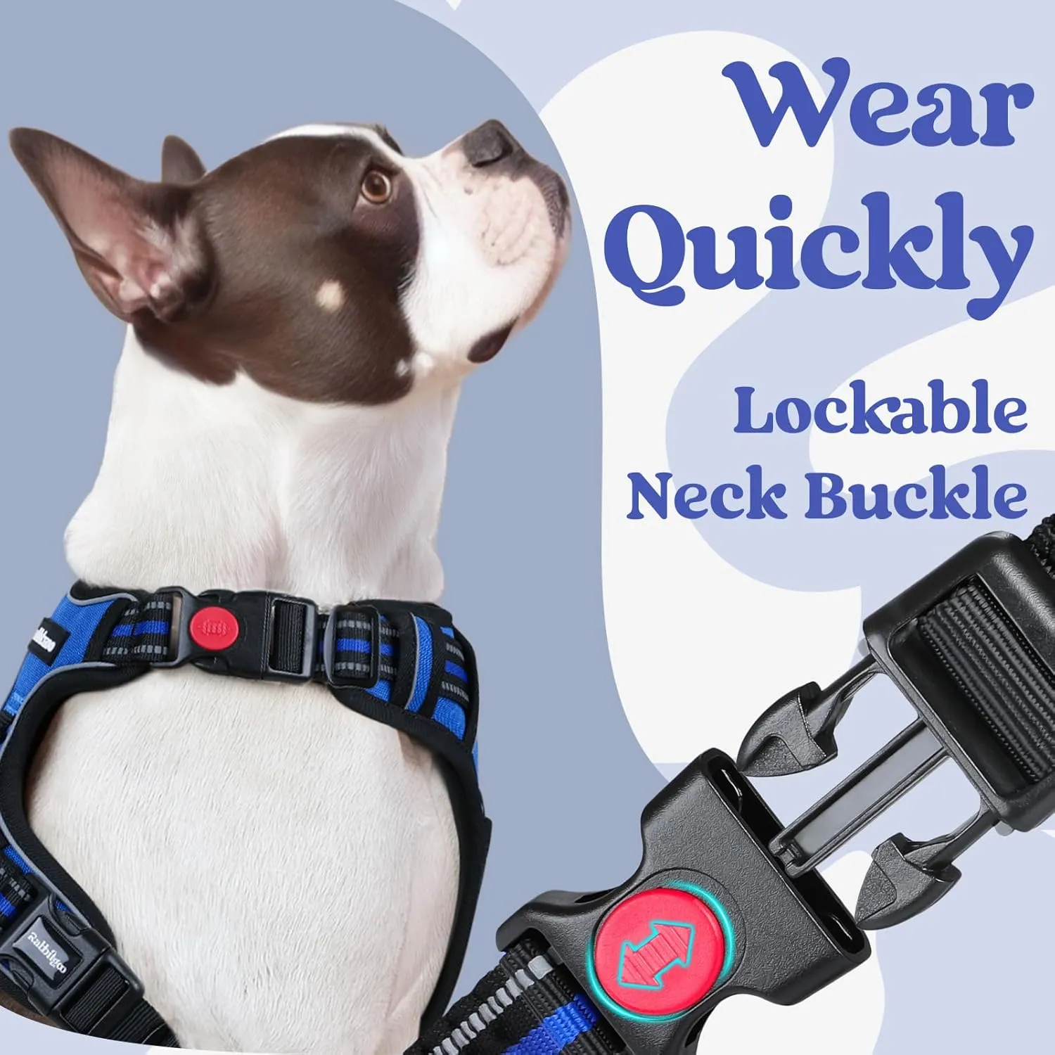 rabbitgoo Dog Harness Medium Sized, No Pull Pet Harness with 3 Buckles, Adjustable Soft Padded Pooch Vest with Instant Control Handle, Easy Walking Reflective Pet Vest for Medium Dogs, Blue, M