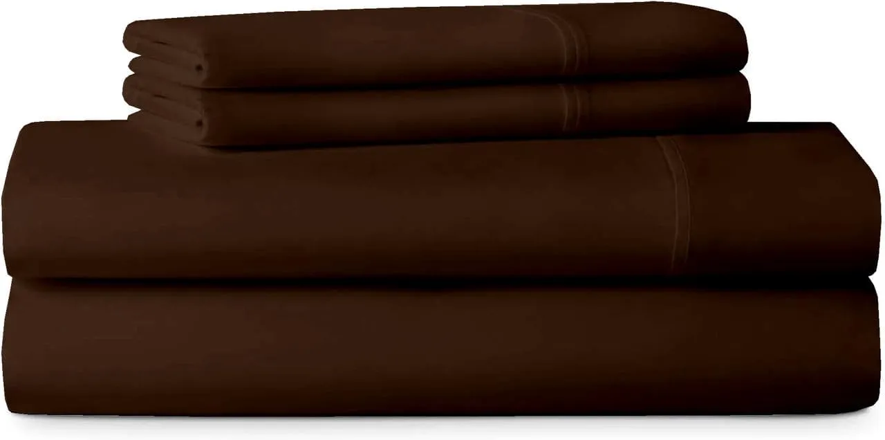 Rajlinen Cot Sheet Set 33" X 75", 4-Piece Premium Cotton Bedding, Deep Pocket Fits Up to 8" Mattress, Perfect for Narrow Twin, RV Bunk, Camp Bed, Folding Cot, Guest Bed, Chocolate