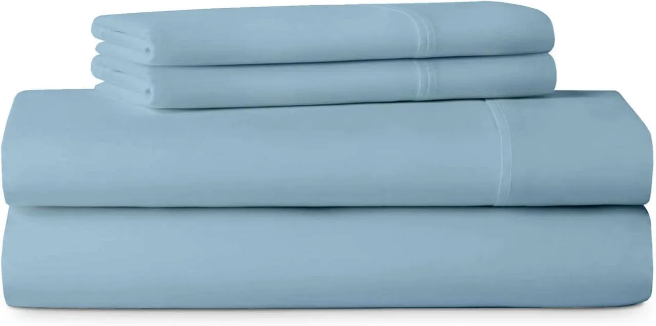 Rajlinen Cot Sheet Set 33" X 75", 4-Piece Premium Cotton Bedding, Deep Pocket Fits Up to 8" Mattress, Perfect for Narrow Twin, RV Bunk, Camp Bed, Folding Cot, Guest Bed, Light Blue