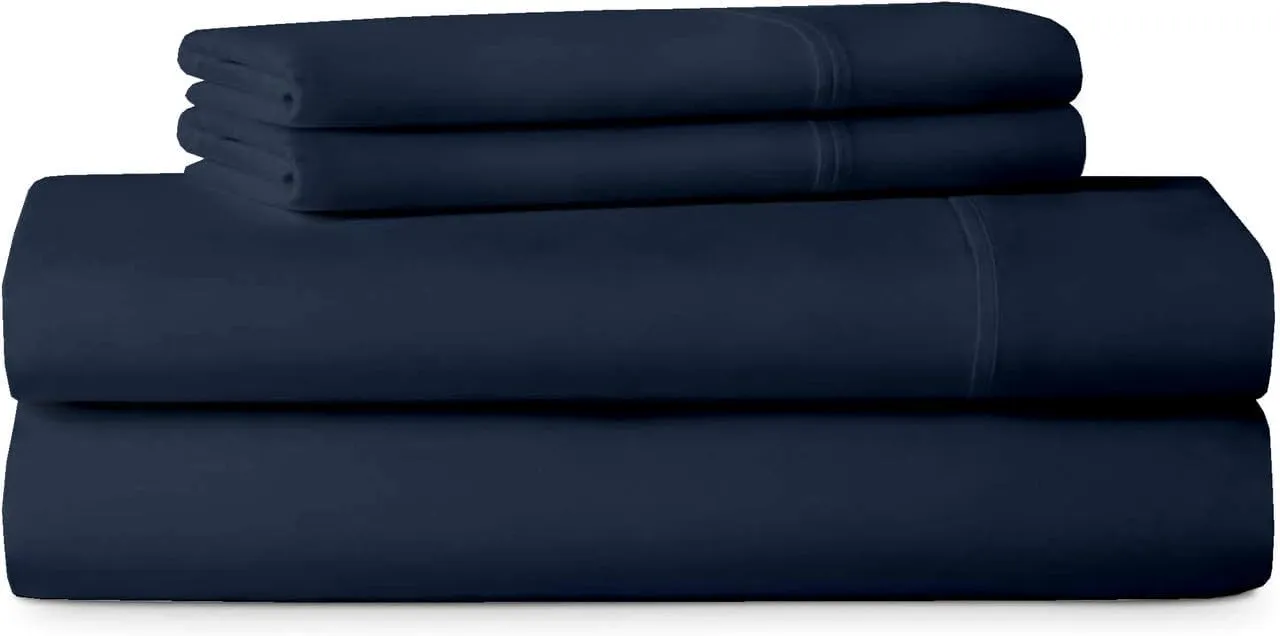 Rajlinen Cot Sheet Set 33" X 75", 4-Piece Premium Cotton Bedding, Deep Pocket Fits Up to 8" Mattress, Perfect for Narrow Twin, RV Bunk, Camp Bed, Folding Cot, Guest Bed, Navy Blue
