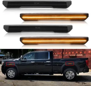 R&F Auto 4PCS Amber Smoked Lens LED Side Marker Lights Replacement for Sierra 2500HD 3500HD 2020-2024 Pickup Truck Amber Front Rear Fender Side Markers Driver Passenger Sides Lamps