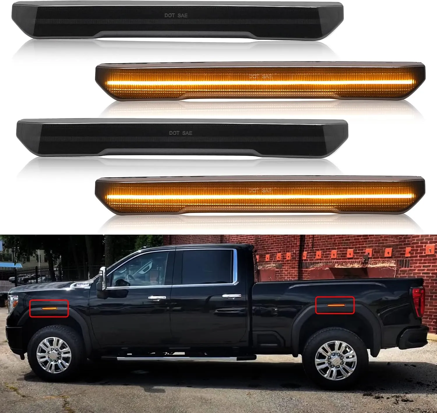 R&F Auto 4PCS Amber Smoked Lens LED Side Marker Lights Replacement for Sierra 2500HD 3500HD 2020-2024 Pickup Truck Amber Front Rear Fender Side Markers Driver Passenger Sides Lamps