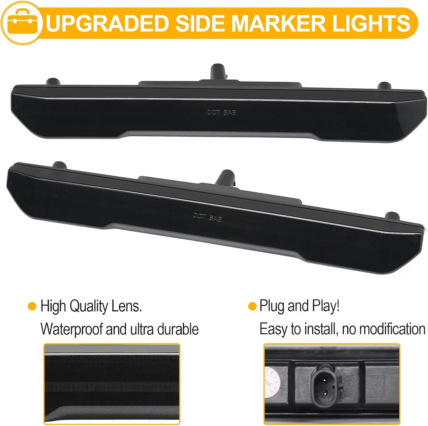R&F Auto 4PCS Amber Smoked Lens LED Side Marker Lights Replacement for Sierra 2500HD 3500HD 2020-2024 Pickup Truck Amber Front Rear Fender Side Markers Driver Passenger Sides Lamps