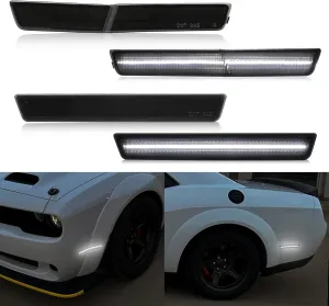 R&F Auto 4PCS White LED Side Marker Lights Replacement for Challenger SRT Hellcat 2018-2023, R/T Scat Pack Widebody, Redeye Super Stock Jailbreak Demon, 2pcs Front and 2PCS Rear Side Fender Lamps