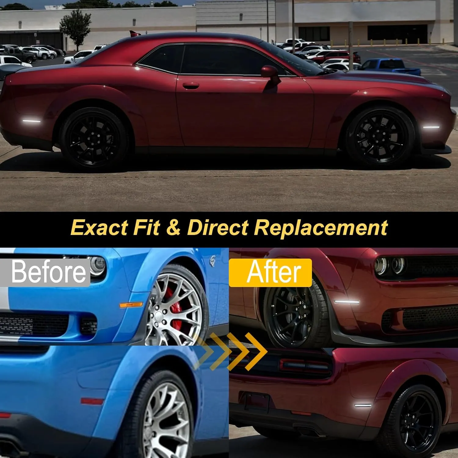 R&F Auto 4PCS White LED Side Marker Lights Replacement for Challenger SRT Hellcat 2018-2023, R/T Scat Pack Widebody, Redeye Super Stock Jailbreak Demon, 2pcs Front and 2PCS Rear Side Fender Lamps