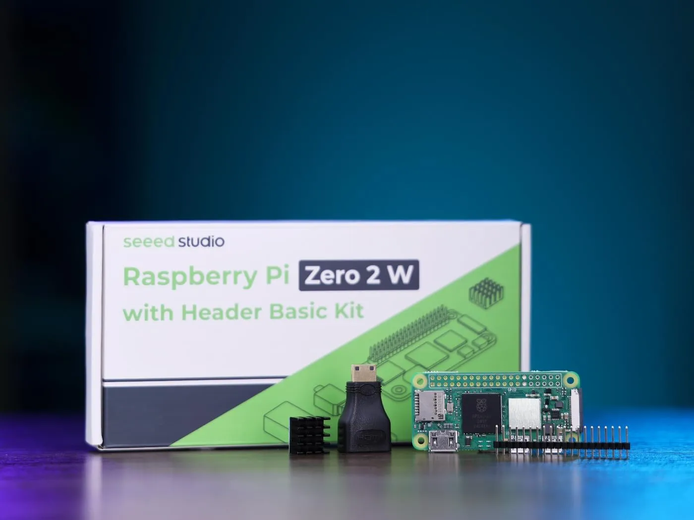 Raspberry Pi Zero 2 W Basic Kit, Header, Heatsink, USB Cable, HDMI Adapter (with Quad-core CPU,Bluetooth 4.2,BLE,onboard Antenna,etc.)
