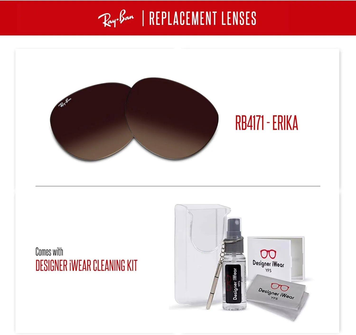 Ray-Ban Original RB4171 ERIKA Replacement Lenses For Women  BUNDLE with Designer iWear Eyewear Care Kit