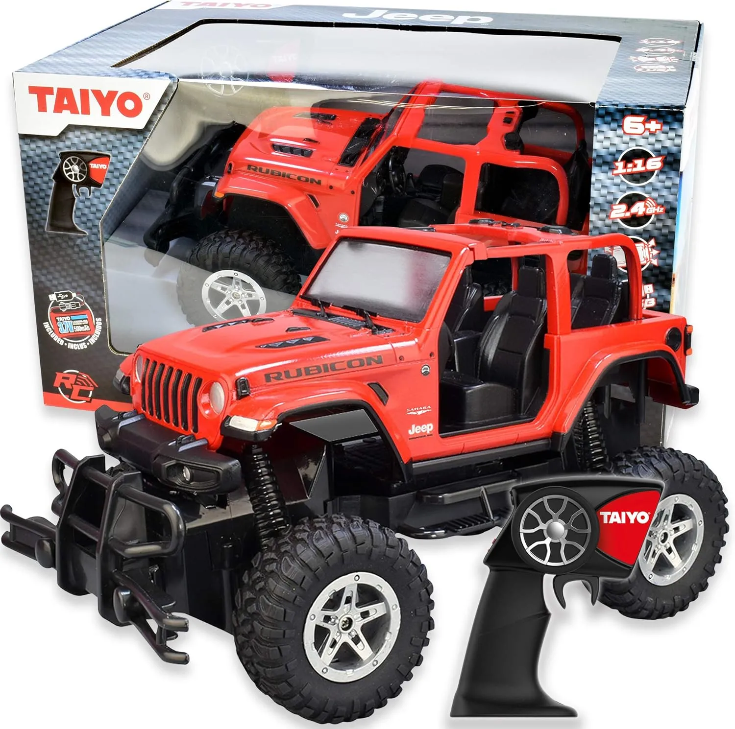 RC Truck Jeep Rubicon, 1:16 Scale Remote Control Car with Rechargeable Battery, Electric Charger, and Handset for Off-Road, High Speed, Fast Hobby Action for Kids and Adults, 2.4Ghz, Ages 6 
