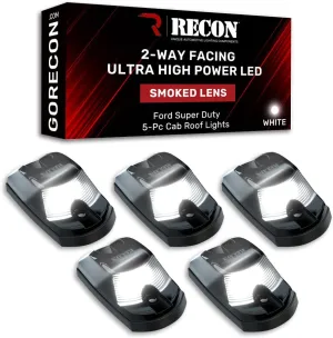 RECON - Fits 17-24 Super Duty 5-Piece Cab Roof Light Set Front & Rear Facing Ultra High Power LEDs Multiple Options (For Trucks That DID NOT Come with Factory Cab Lights) (WHITE LED, SMOKED LENS)