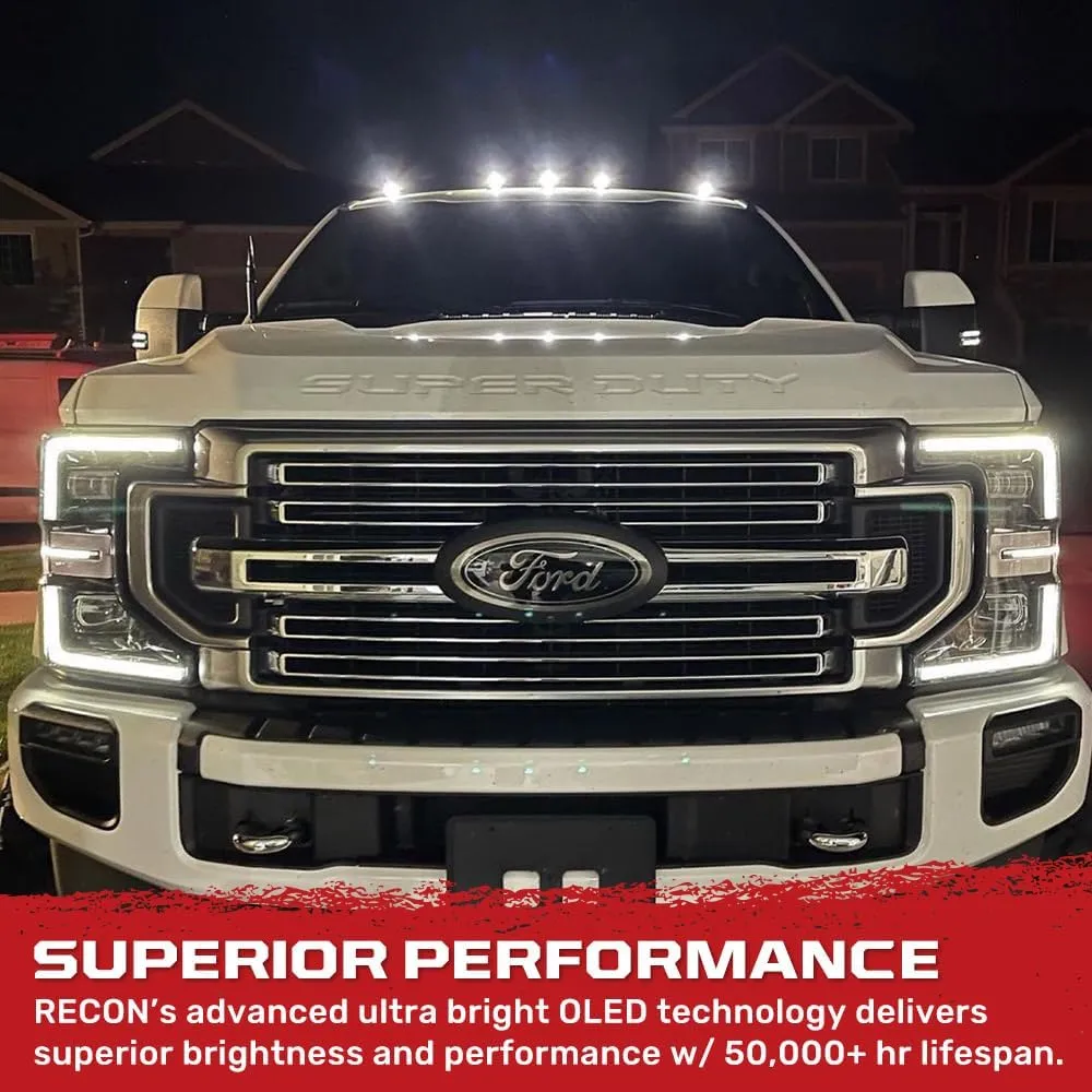RECON - Fits 17-24 Super Duty 5-Piece Cab Roof Light Set Front & Rear Facing Ultra High Power LEDs Multiple Options (For Trucks That DID NOT Come with Factory Cab Lights) (WHITE LED, SMOKED LENS)