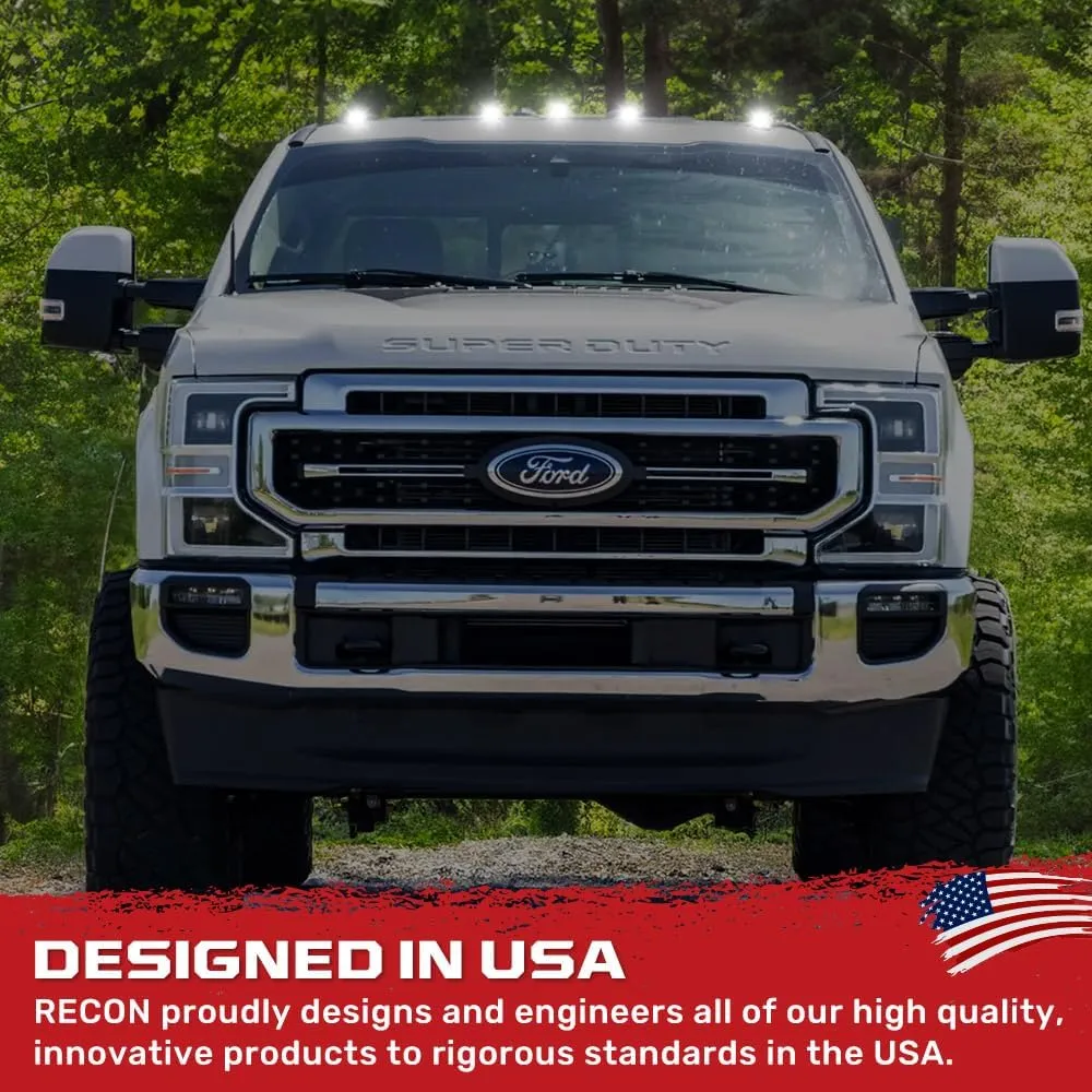 RECON - Fits 17-24 Super Duty 5-Piece Cab Roof Light Set Front & Rear Facing Ultra High Power LEDs Multiple Options (For Trucks That DID NOT Come with Factory Cab Lights) (WHITE LED, SMOKED LENS)