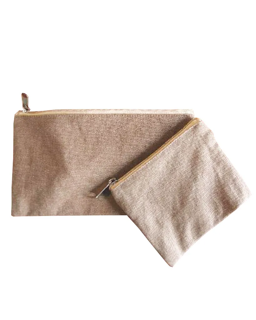Rectangular Jute / Canvas Pouch with Zipper Closure