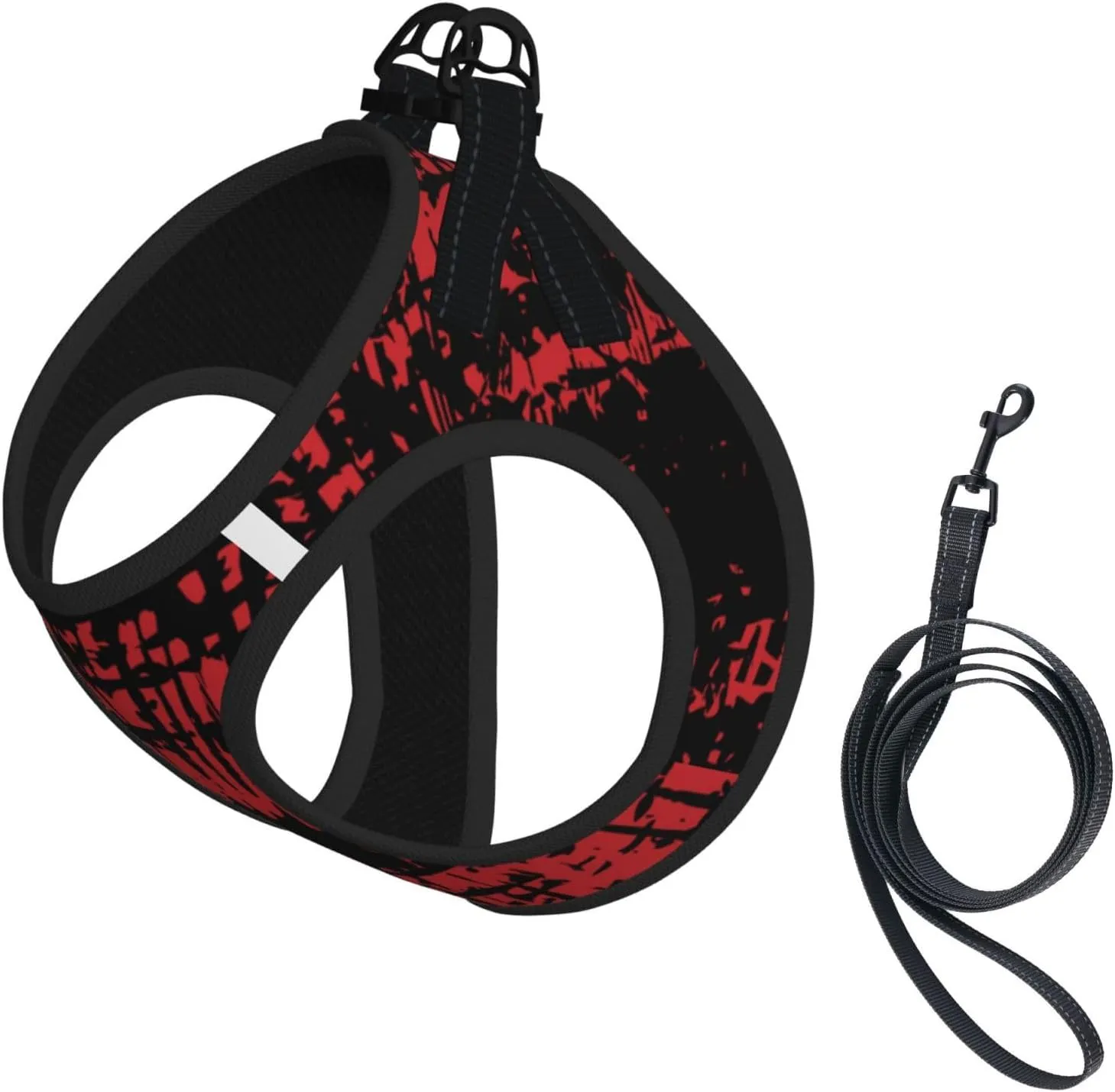 Red Ink Splash Background Print No Pull Dog Harness and Leash Set Reflective Adjustable Step-in Puppy Pet Vest Harnesses for Small Dogs and Cats