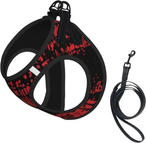 Red Ink Splash Background Print No Pull Dog Harness and Leash Set Reflective Adjustable Step-in Puppy Pet Vest Harnesses for Small Dogs and Cats