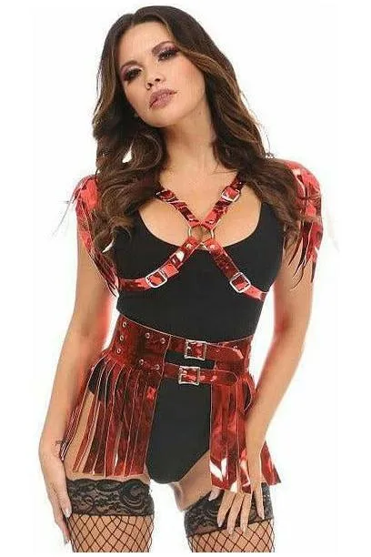 Red Metallic Fringe Skirt