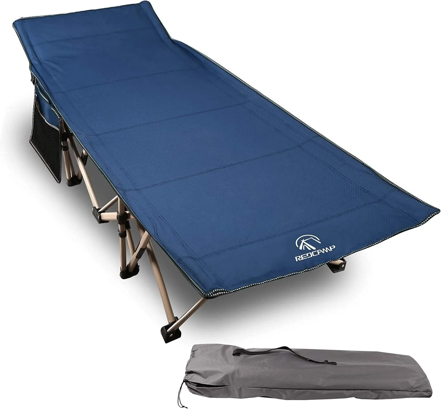 REDCAMP Folding Camping Cots for Adults with Mattress Pad, Soft and Comfortable for Outdoor Indoor Office Sleeping (Blue Pad, Blue Heavy Duty Cot)