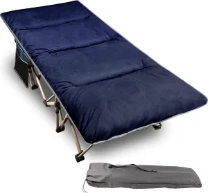 REDCAMP Folding Camping Cots for Adults with Mattress Pad, Soft and Comfortable for Outdoor Indoor Office Sleeping (Blue Pad, Blue Heavy Duty Cot)
