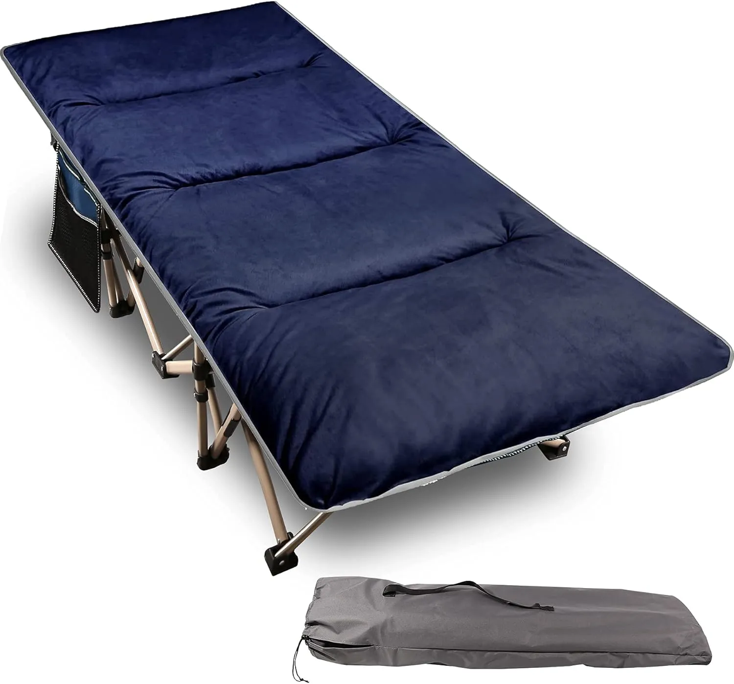REDCAMP Folding Camping Cots for Adults with Mattress Pad, Soft and Comfortable for Outdoor Indoor Office Sleeping (Blue Pad, Blue Heavy Duty Cot)
