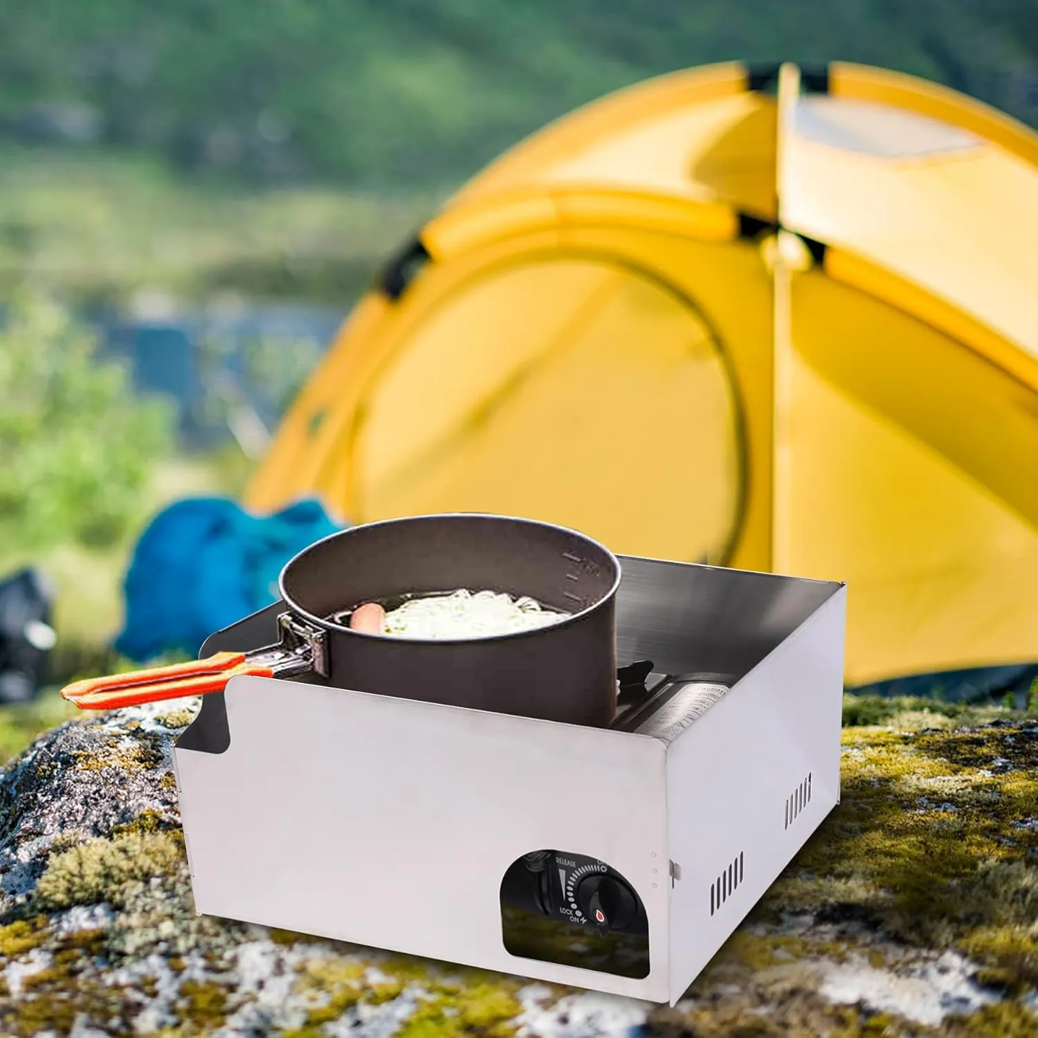 REDCAMP Folding Stainless Steel Stove Windscreen, 4 Plates Camping Stove Windshield Butane Burner Windshield for Hiking, Outdoor, Backpacking