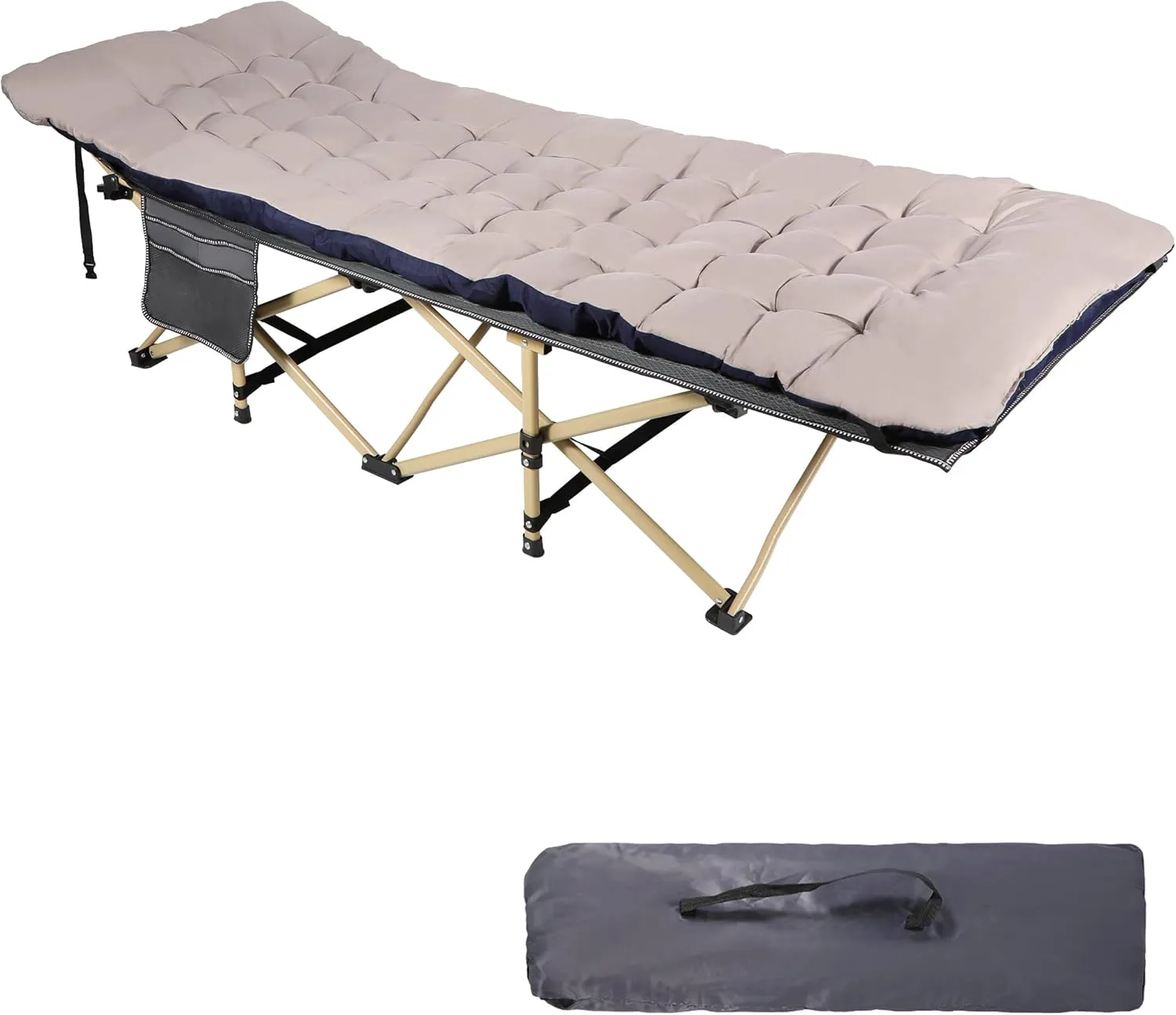 REDCAMP Heavy Duty Foldable Camping Beds with Thick and Soft Mattress for Adults, Sturdy Thicker Tubes Sleeping Bed for Travelling or Office, Grey & Blue Grey Pad