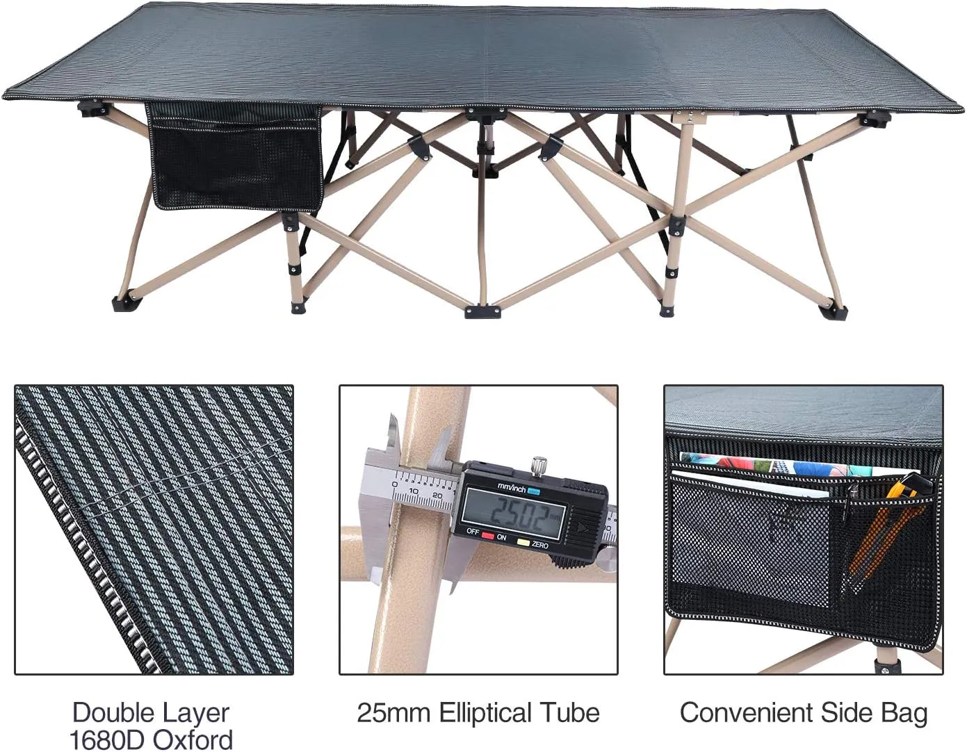 REDCAMP Oversized Camping Cots for Adults 500lbs, 33.5'' Extra Wide Tall Sleeping Cots Heavy Duty, XL Cots Portable for Outdoor Indoor Office, Dark Grey