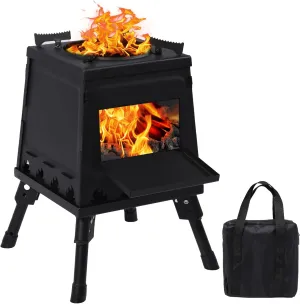 REDCAMP Wood Burning Camping Stove, Portable Backpacking Cast Iron Camping Wood Stove with Carrying Case for Outdoor Hiking Picnic BBQ, Small