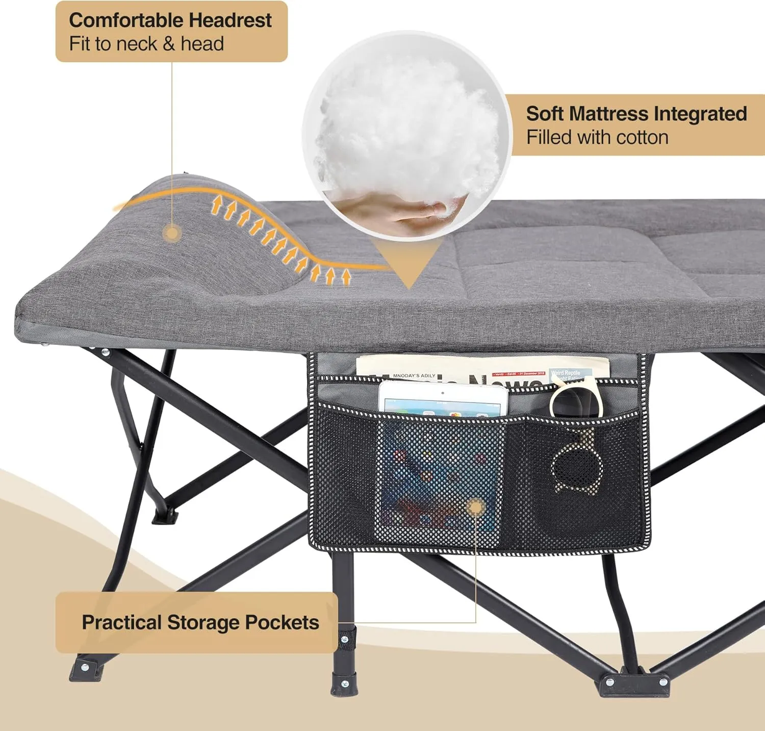 REDCAMP XXL Camping Cot for Adults 500lbs,79" L x 29.5" W x 18" H Oversized Sleeping Cot with Pad and Pillow, Camp Cot Bed for Tent, Office