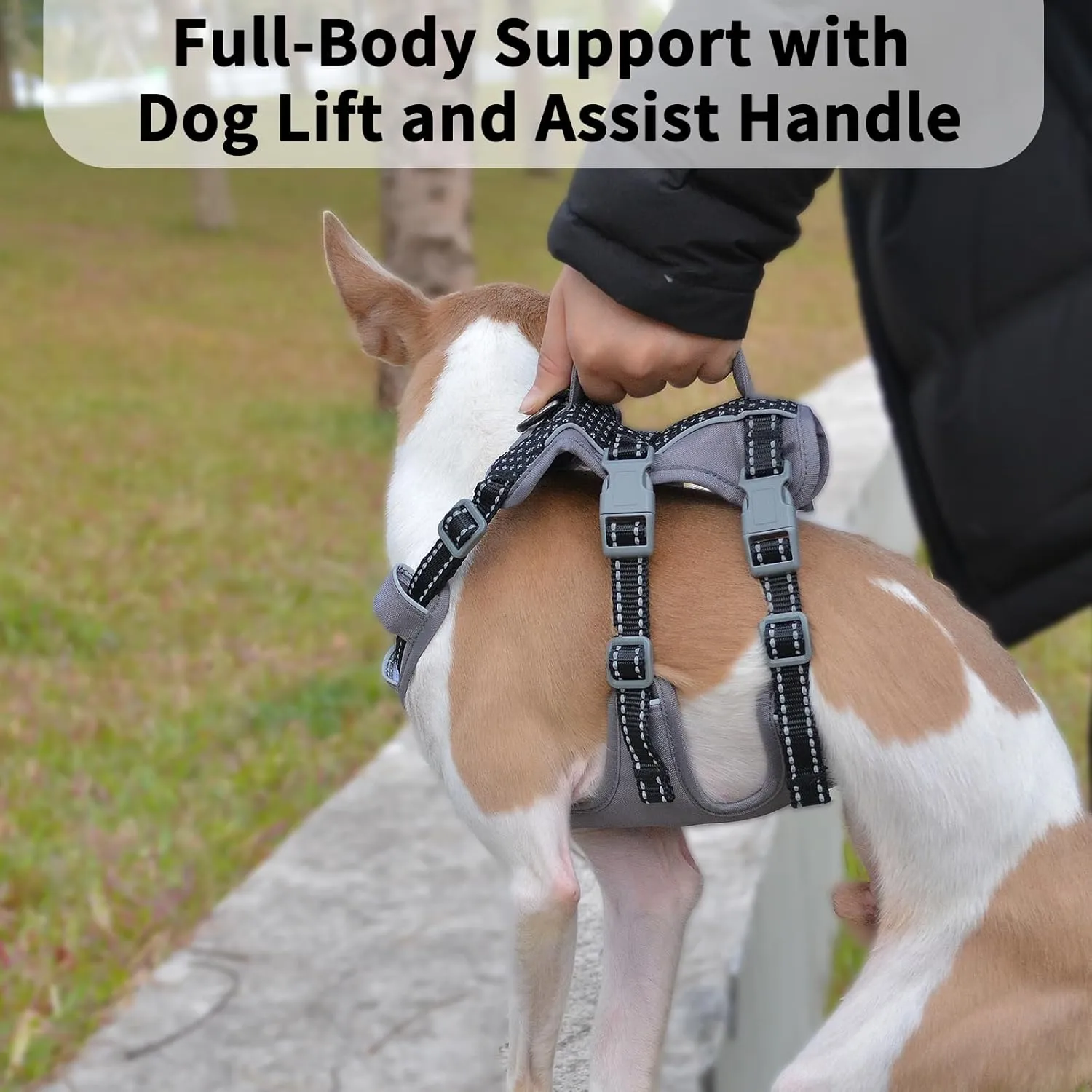 Reflective Dog Harness with Handle, Escape Proof, No Slip, Breathable, Lightweight, Adjustable Lift Harness for Small, Medium, and Large Dogs Walking, Training, and Running Gear(Black,L)
