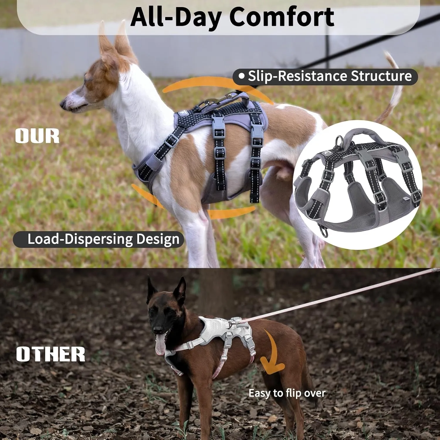 Reflective Dog Harness with Handle, Escape Proof, No Slip, Breathable, Lightweight, Adjustable Lift Harness for Small, Medium, and Large Dogs Walking, Training, and Running Gear(Black,L)