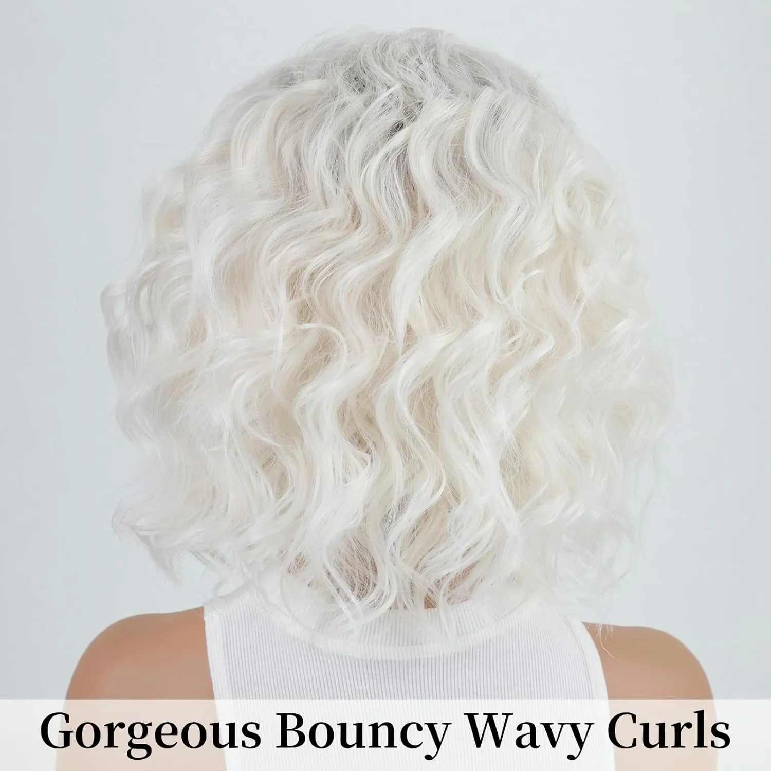 RENERSHOW Mid-length Layered Ombre Platinum Blonde Wavy Bob Wigs for White Women 12inch Short Wave Curly Synthetic Wig Side Part Average Size Daily Party Wig