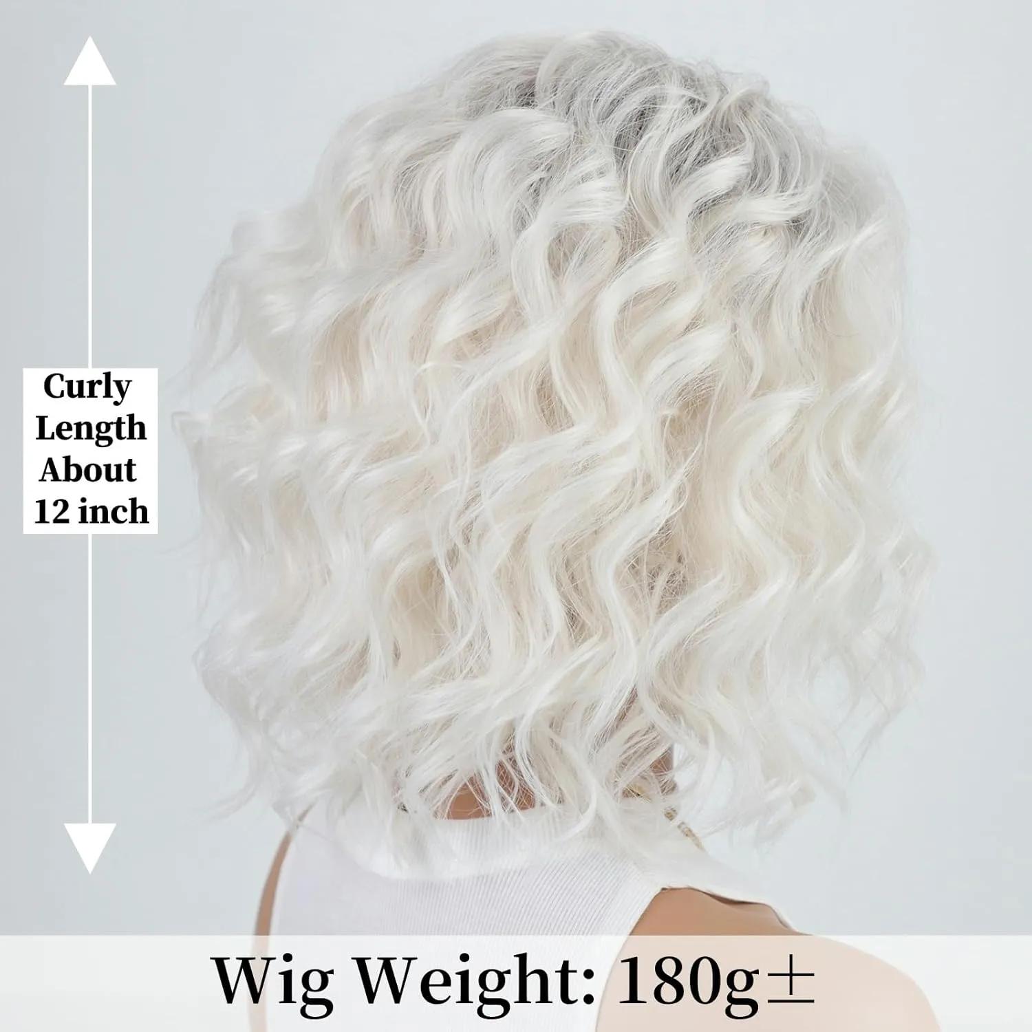 RENERSHOW Mid-length Layered Ombre Platinum Blonde Wavy Bob Wigs for White Women 12inch Short Wave Curly Synthetic Wig Side Part Average Size Daily Party Wig