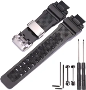 Resin Strap Compatible with Casio GA-1000 GW-A1000 GW-A1100 G-1400 Men's Sports Waterproof Rubber Watch Band Stainless Steel Loop Replacement Bracelet