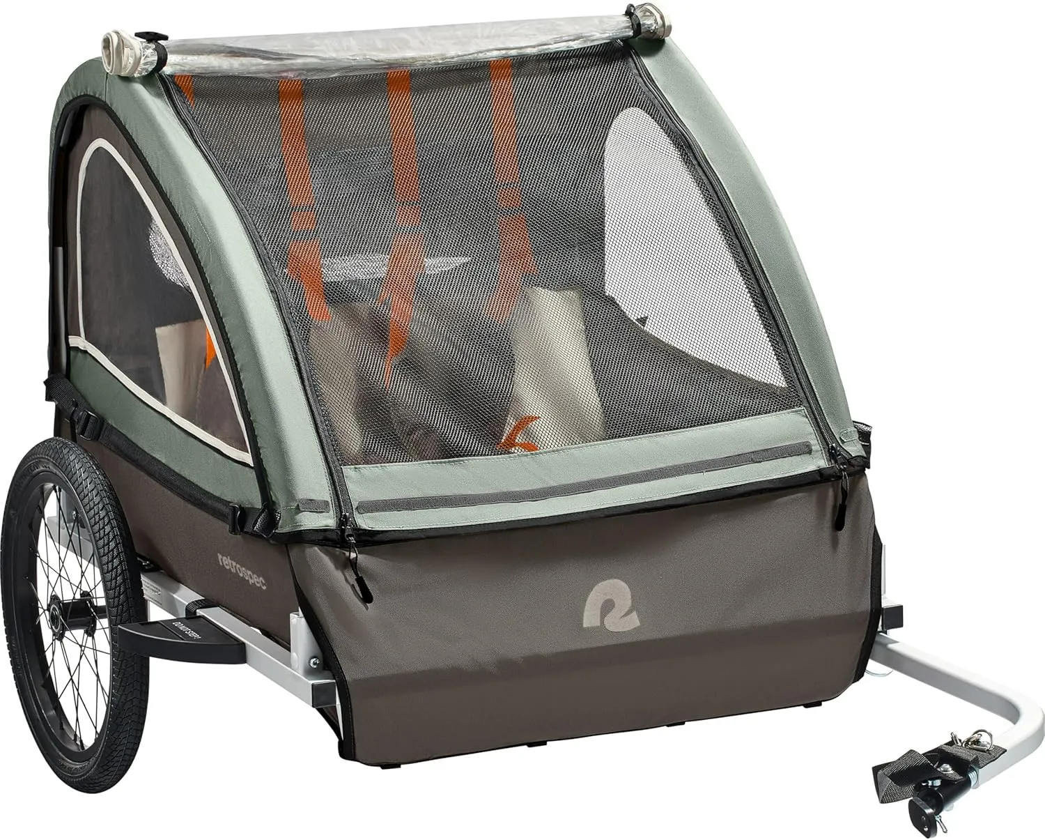 Retrospec Rover Plus Foldable Bike Trailer for Kids, Single/Double Passenger Child Bike Trailer with 5-Point Safety Harness, Reflective, Weather-Resistant Fabric and Safety Flag - Supports 40-80 lbs