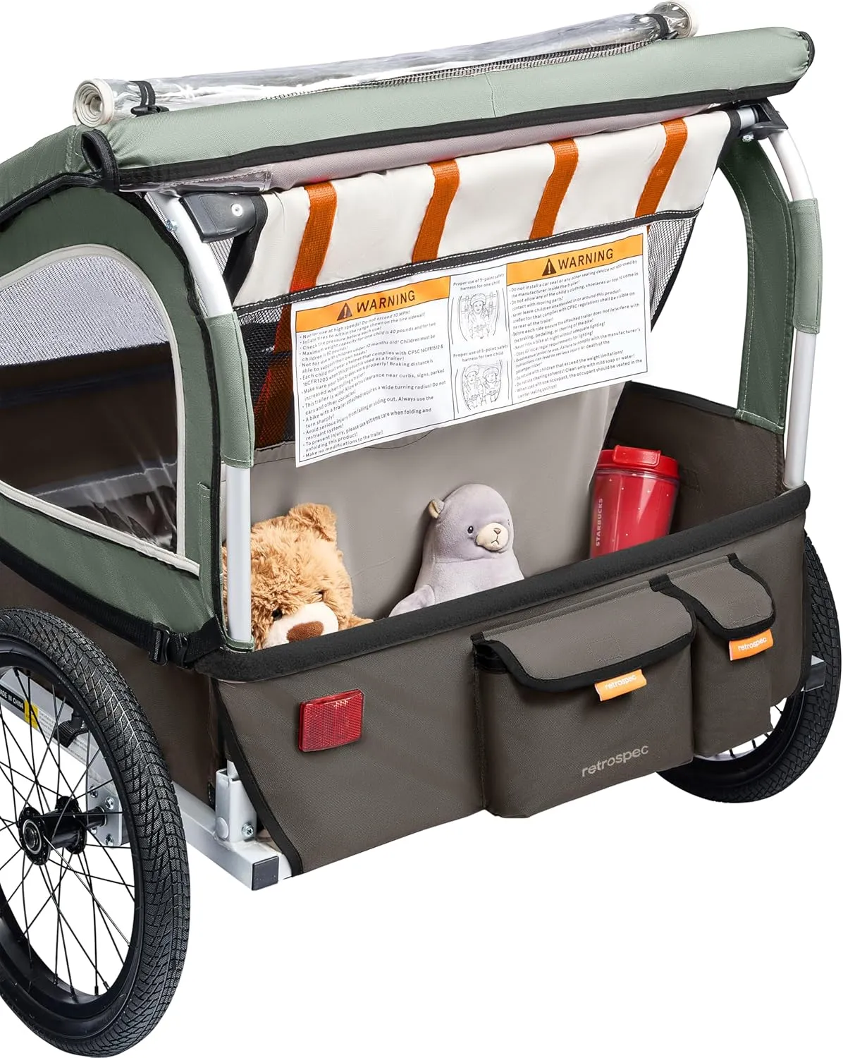 Retrospec Rover Plus Foldable Bike Trailer for Kids, Single/Double Passenger Child Bike Trailer with 5-Point Safety Harness, Reflective, Weather-Resistant Fabric and Safety Flag - Supports 40-80 lbs