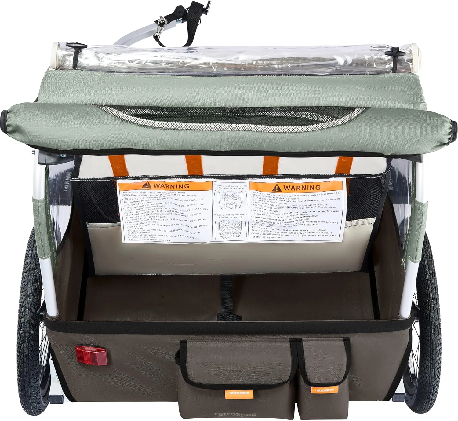 Retrospec Rover Plus Foldable Bike Trailer for Kids, Single/Double Passenger Child Bike Trailer with 5-Point Safety Harness, Reflective, Weather-Resistant Fabric and Safety Flag - Supports 40-80 lbs