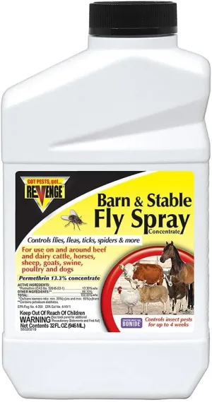 Revenge Barn & Stable Fly Spray, 32 oz Concentrate Long Lasting Insecticide for Flea and Tick Control Indoors and Outdoors