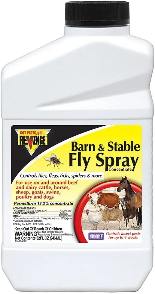 Revenge Barn & Stable Fly Spray, 32 oz Concentrate Long Lasting Insecticide for Flea and Tick Control Indoors and Outdoors