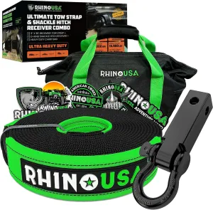 Rhino USA Heavy-Duty Recovery Gear Combos Off-Road Truck Vehicle Recovery, Best Offroad Towing Accessories (30' Strap   Shackle Hitch)