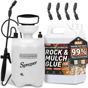 Rock Glue, 1Gallon Mulch Glue for Landscaping with Sprayer, Fast-Dry Strong Pea Gravel Stabilizer Landscape, Non-Toxic Long-Lasting Dries-Clear Strong Pea Gravel Binder for Pebble Pine Outdoor Garden