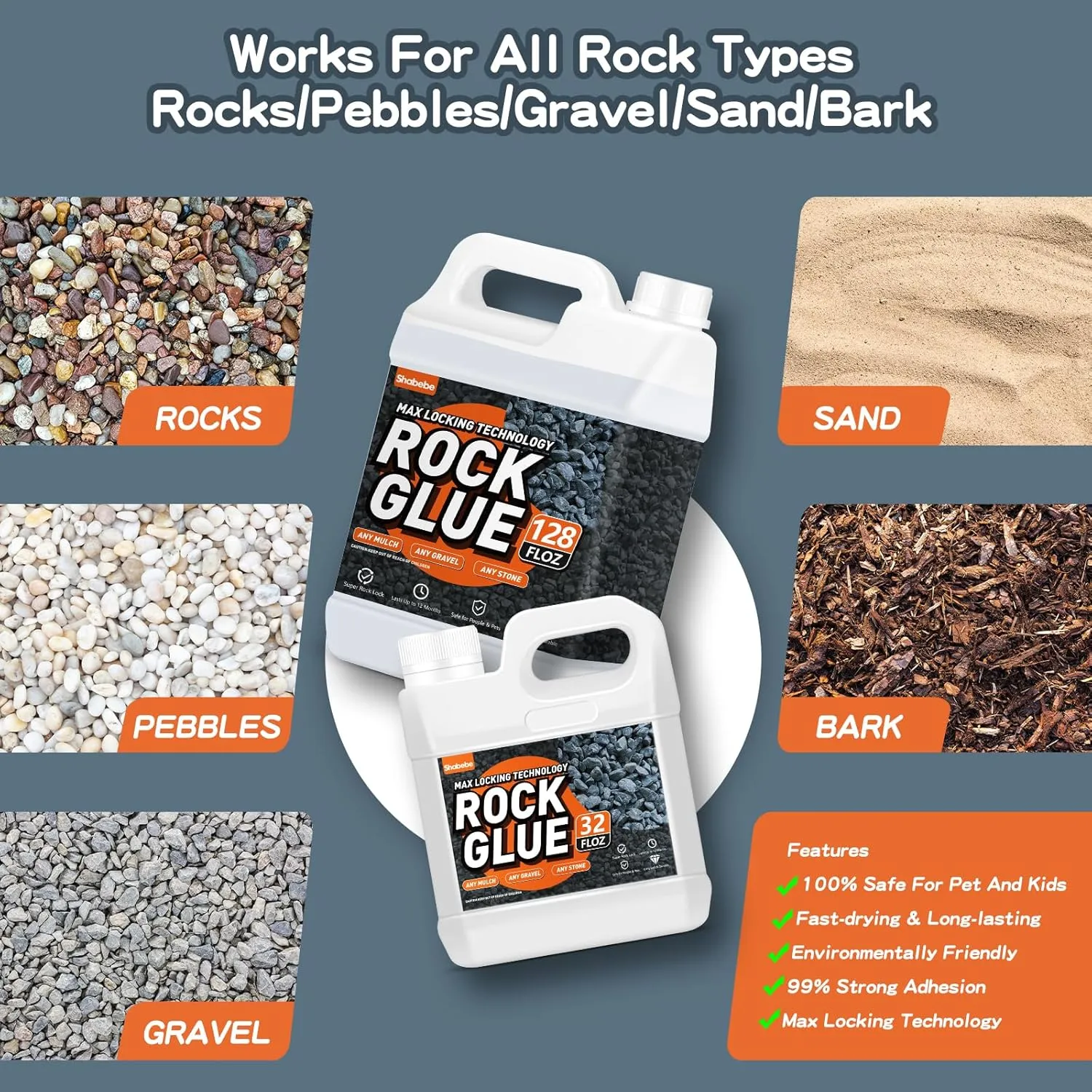 Rock Glue, 2Gallon Mulch Glue for Landscaping, Fast-Dry Strong Pea Gravel Stabilizer Landscape, Non-Toxic Long-Lasting Dries-Clear Strong Pea Gravel Binder for Pebble, Pine Straw for Outdoor Gardens
