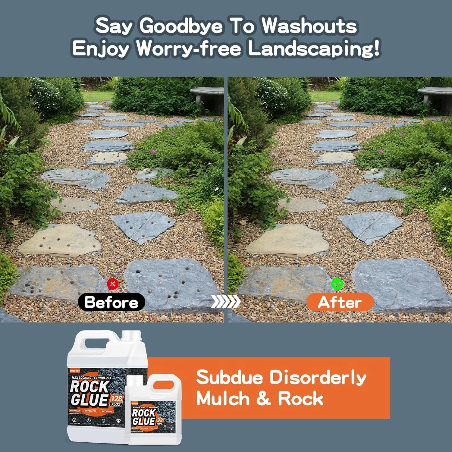 Rock Glue, 2Gallon Mulch Glue for Landscaping, Fast-Dry Strong Pea Gravel Stabilizer Landscape, Non-Toxic Long-Lasting Dries-Clear Strong Pea Gravel Binder for Pebble, Pine Straw for Outdoor Gardens