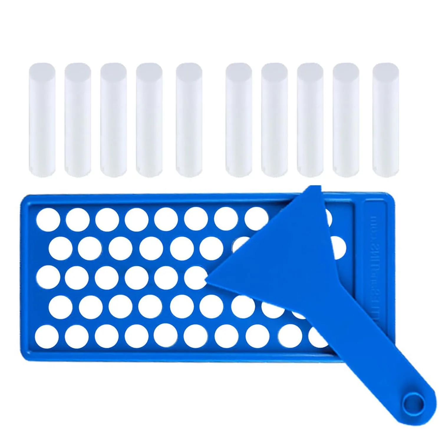 RONRONS Lip Balm Crafting Kit, Professional Blue Lip Balm Filling Tray and Spatula with 50 Pieces White Empty Lip Balm Tubes for Handmade DIY Making Natural Lip Balm Bussiness