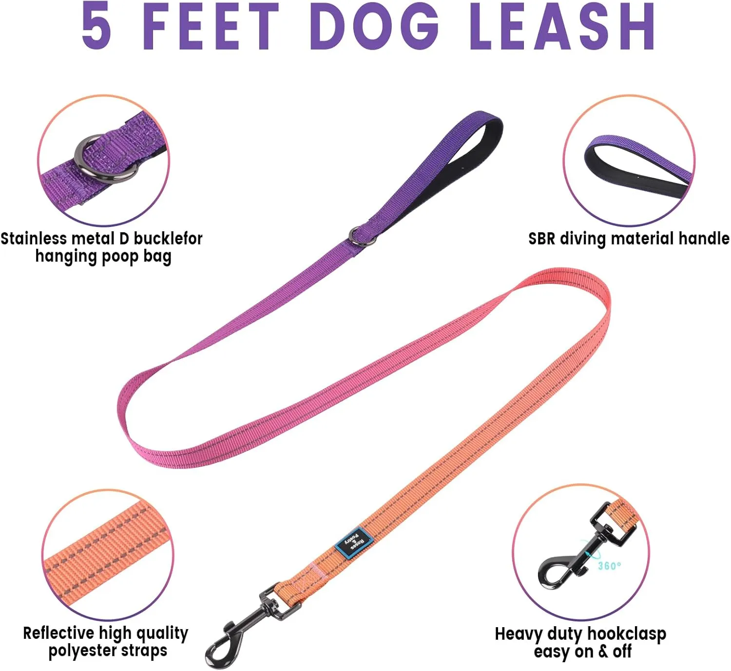 Roses&Poetry Dog Harness with Leash, No Pull Adjustable Harness Leash, Reflective Dog Halter Harnesses Comfort Padded Handle, Pet Walking Harness for Medium Dogs（Mistyrose-M）