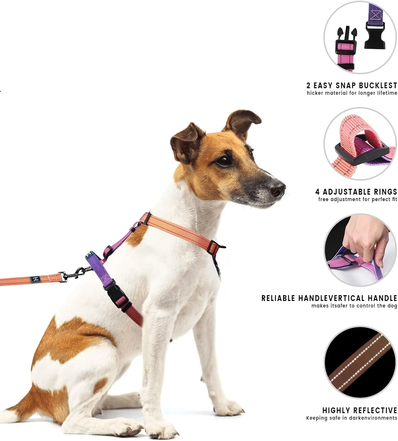 Roses&Poetry Dog Harness with Leash, No Pull Adjustable Harness Leash, Reflective Dog Halter Harnesses Comfort Padded Handle, Pet Walking Harness for Medium Dogs（Mistyrose-M）