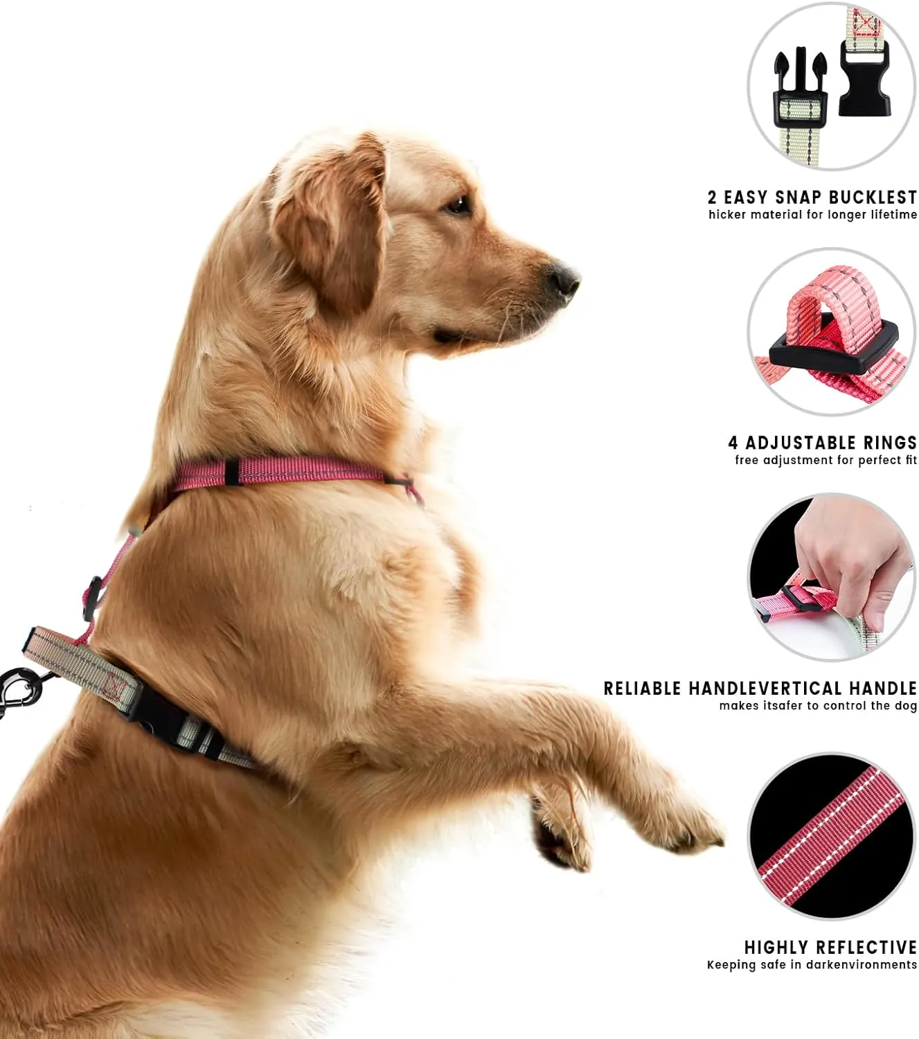 Roses&Poetry Puppy Dog Harness and Leash Set, No Pull Dog Harness Adjustable Reflective, Dog Halter Harnesses Comfort Padded Handle, Pet Harness for Training Outdoor Walking（Pink-M