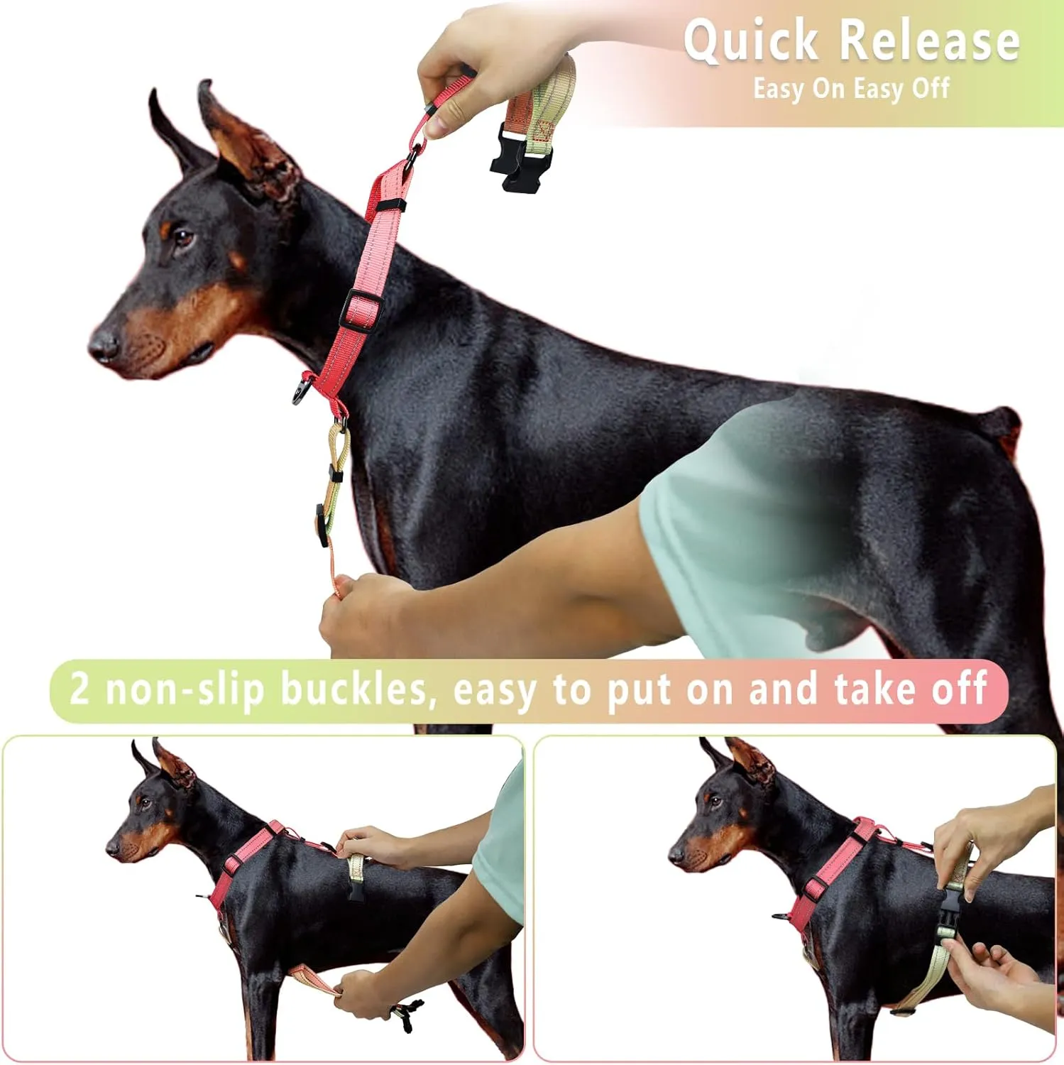 Roses&Poetry Puppy Dog Harness and Leash Set, No Pull Dog Harness Adjustable Reflective, Dog Halter Harnesses Comfort Padded Handle, Pet Harness for Training Outdoor Walking（Pink-M